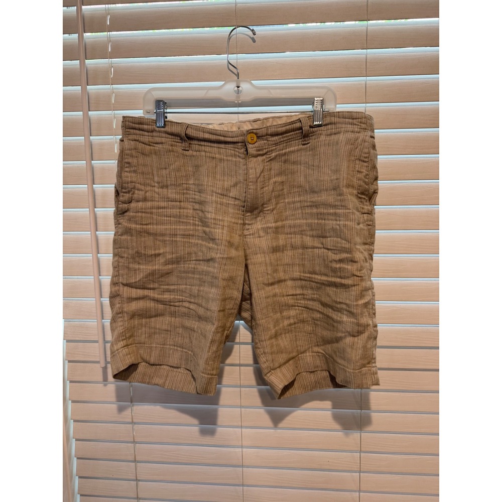 Tommy Bahama Mens Large Tan Herringbone Stripe Elastic Waist Casual Shorts